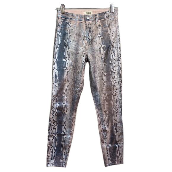 L'AGENCE Margot High Rise Skinny Jean Petal Snake Skin Crackle Foil Women's 27 - Picture 2 of 7